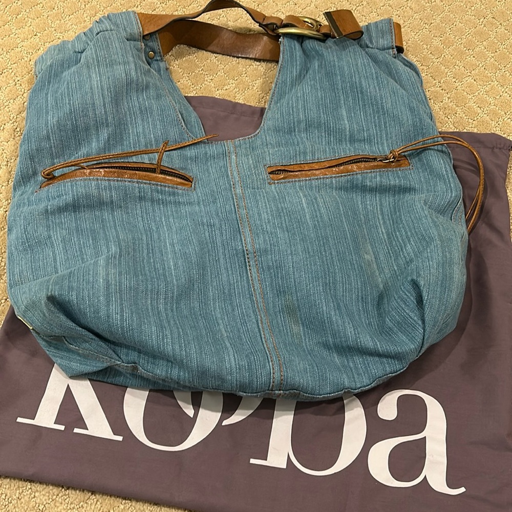 Kooba denim brown leather trim hobo bag. Gold hardware